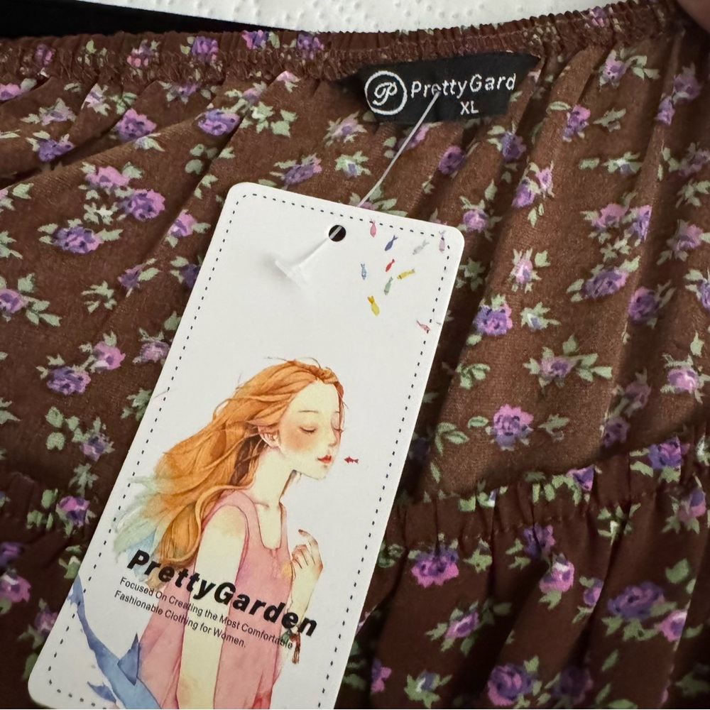 Pretty Garden Brown Floral Boho Swing Tiered Ruffle Summer Dress Size XL NWT - Picture 11 of 13